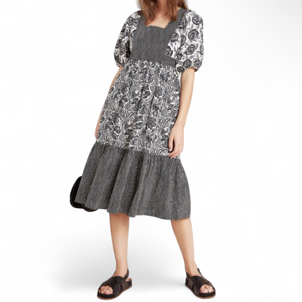 ANTHROPOLOGIE BLOOMINGPRINT Adrienne Flounce Midi Dress Lagenlook Folk Boho Sz 6 - Picture 3 of 15